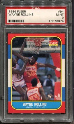 1986 Fleer Basketball #94 Wayne Rollins PSA 9 Atlanta Hawks - Image 1 of 2