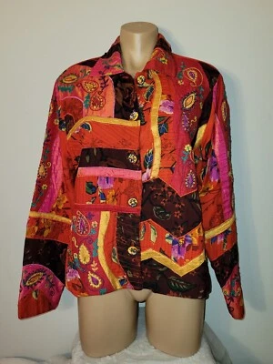 Sandy Starkman Vintage Retro Large Red Floral Silk Mirror Button Jacket  - Image 1 of 4