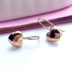 14ct Solid Rose Gold Heart Shield Ear Hook Earrings, 14K, puff, Love, gift, new - Picture 1 of 9