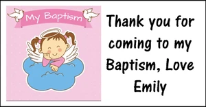 Personalised 48 Baptism Girl Stickers Labels Party Bag Sweet Cones Thank You - Picture 1 of 2