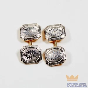 Antique Art Deco Patterned Cufflinks 14k Gold & Platinum 9.4g *S - Picture 1 of 5