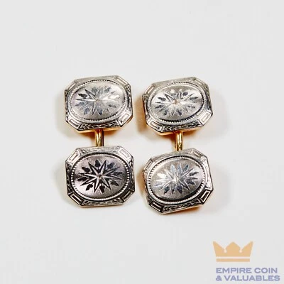 Gemelos antiguos con estampado Art Deco oro 14k y platino 9,4 g *S Foto 1 de 4
