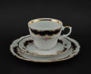 a-9340029 Vintage Porzellan Gedeck Sammeltasse Blumendekor Kobalt - Bild 1 von 3