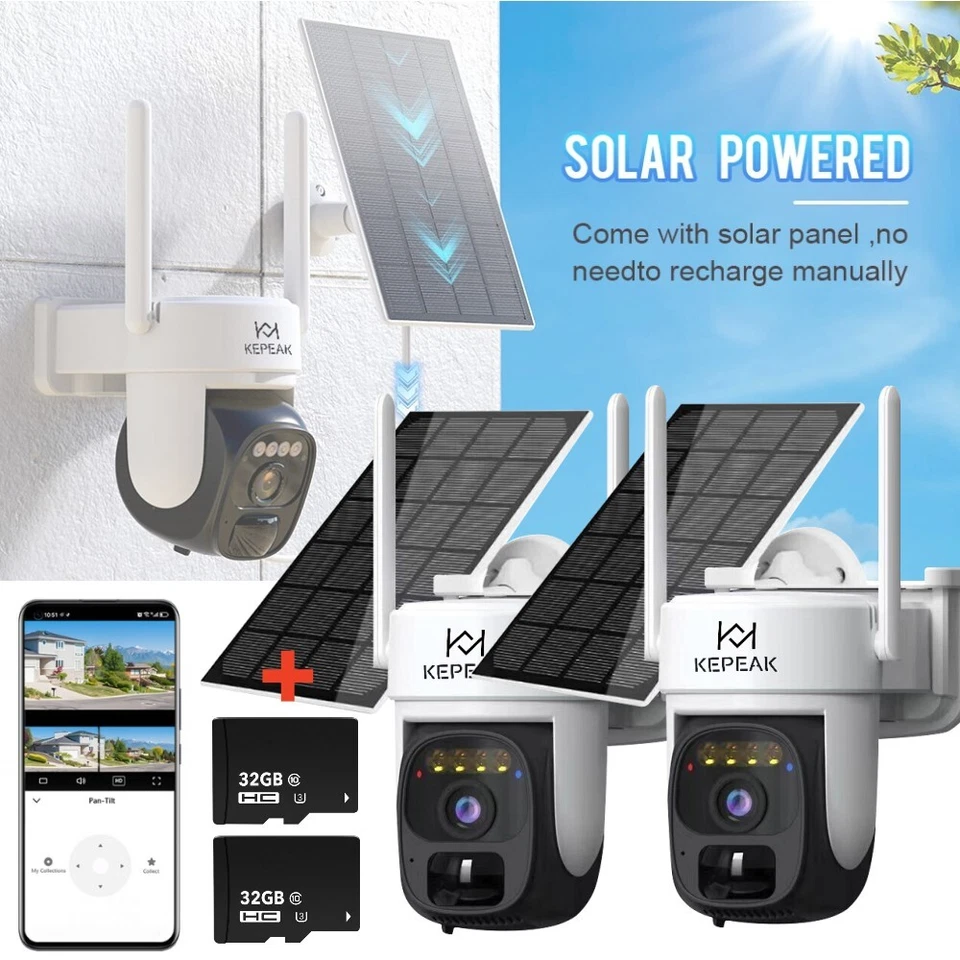2K 360° Solar Powered Wireless WiFi Outdoor Pan/Tilt Home Security Camera System - Image 1 of 4