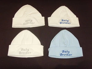 Baby 100% Cotton Embroidered Personalised Hat With The Saying Baby Brother - Picture 1 of 9