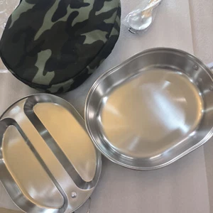 US Military Camping Mess Tin 304 Stainless Steel Round Mess Kit With Cover Bag - Picture 1 of 10