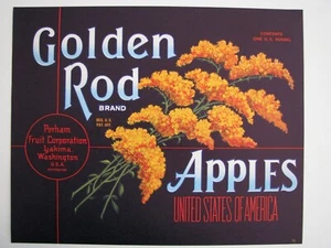 Etiqueta original de caja de manzana GOLDEN ROD Yakima, Washington Perham flores art deco - Imagen 1 de 1