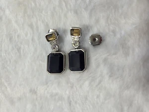 Lia Sophia Drama Club Earrings Silver Tone Blue Resin Stone & Cut Crystals - Picture 1 of 8