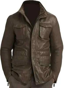 "Giacca da campo premium in pura pelle marrone - stile classico multitasche da uomo" - Foto 1 di 12