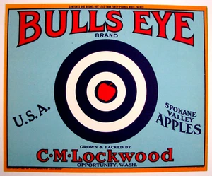 Original Bulls Eye apple crate label Opportunity Washington Lockwood target - Picture 1 of 1