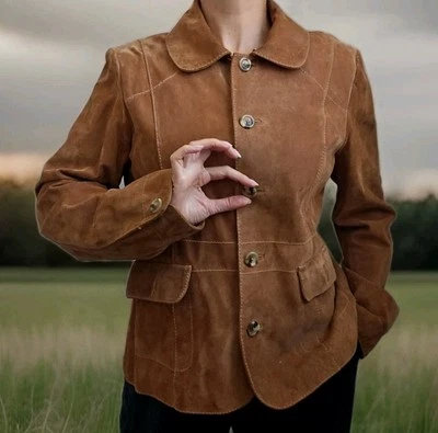 Vtg Alfani Women's Tan Suede Leather Blazer Jacket! Size XL - Изображение 1 из 4