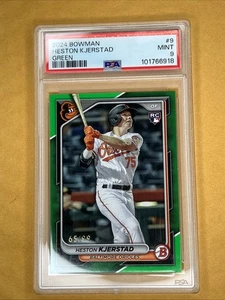 2024 Bowman Heston Kjerstad #9 65/99 Rookie RC Green Mojo Refractor PSA 9 MINT - Picture 1 of 3