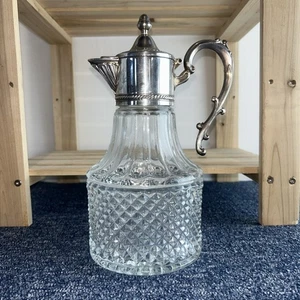 Vintage Italy  Claret Diamond Point Silver Plated Glass Heavy Pitcher - Picture 1 of 16