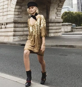 SPELL & The Gypsy Stardust Sequin Dress Mini Gold Women's Sz XS - Picture 1 of 13