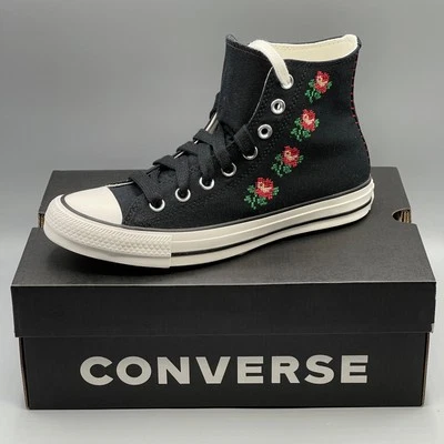 Converse Women's 7.5 Sneakers Black Hi Rose Embroidered Jellyfish Jitter A13657C - Image 1 of 4