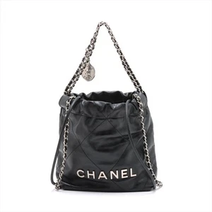 Chanel Chanel 22 Mini shiny calfskin Chain Shoulder Bag Black Silver Metal Fitti - Picture 1 of 11