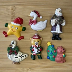 Vintage Christmas Magnets Lot Of 6, Ducks, Star, Santa - Picture 1 of 4