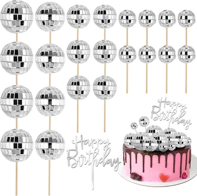 23 piezas adornos para pasteles de bolas de discoteca, selecciones de cupcakes de feliz cumpleaños años 70 tema disco D Foto 1 de 4