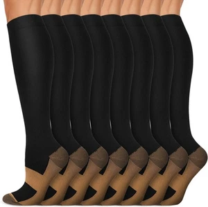 8 Pairs Copper Compression Socks (15-20 mmHg) Size L/XL Black - Picture 1 of 5