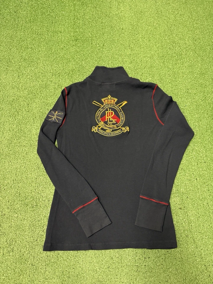 Camisa Ecuestre Lauren Ralph Lauren Mujer Mediana Azul 1/4 Cremallera Bordada De Colección Foto 1 de 4