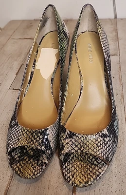 Nine West Snakeskin Wedge Heel, wear on interior, good shape on exterior, wood, - Image 1 of 4