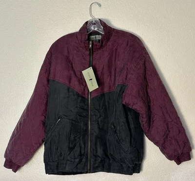 Chaqueta Bomber Acolchada de Seda Robert Stock Talla S De Colección Nueva con Etiquetas Púrpura Negra Cremallera Foto 1 de 4