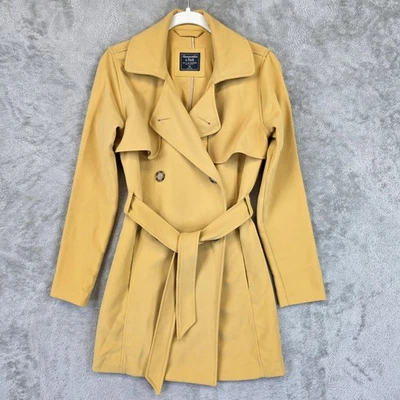 Abercrombie & Fitch Trench Coat Womens XS Mustard Yellow Belted Double Breasted - Image 1 of 4