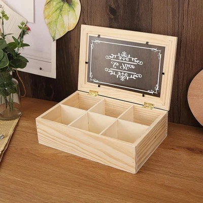 Wooden Tea Box Tea Storage Box Wooden Storage Chest 6 Grids Small Wooden Box - Image 1 of 4