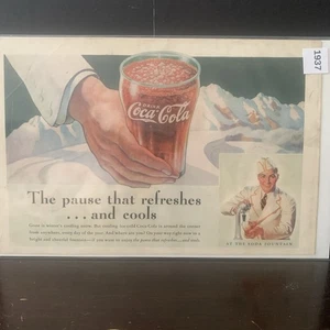 Vintage 1937 Coca Cola The Pause That Refreshes and Cools Ad Advertisement - Picture 1 of 2