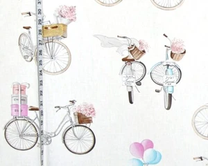French girly fabric pink Paris France bicycle weddings BTY - Picture 1 of 4