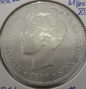 5 PESETAS PLATA ALFONSO XIII 1898 ESTRELLA 98 MBC+ - Imagen 1 de 3