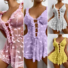 Womens Sexy Lace Nightdress Lingerie Babydoll See-through Nightwear Underwear US