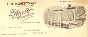 1913 F H Roberts Apollo Chocolates Distinctively High Grade BOSTON MA BS353 - Picture 1 of 2