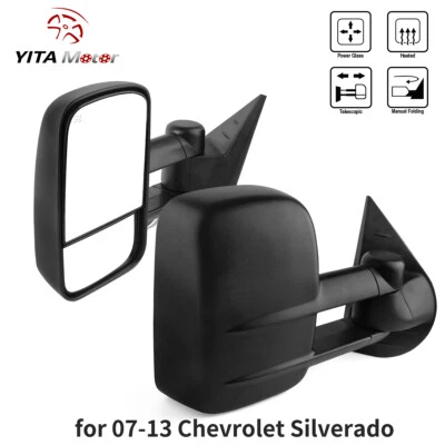 Towing Mirrors Power Heated for 2007-2013 Chevy Silverado 1500 2500HD 3500HD 2Pc - Image 1 of 4