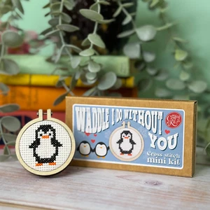 Matchbox Mini Cross Stitch Kit 'Waddle I Do Without You' Crafty Kit Company - Picture 1 of 5