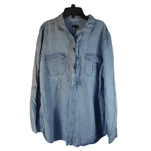 Talbots Womens XL Denim Blue Long Sleeve Button Tunic Light Wash Pockets - Picture 1 of 11