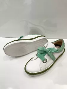 White Leather Trainers Plimsolls Green Suede Miss L Fire UK4 RRP £155 - Picture 1 of 6