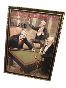 Framed Billiard Academie Gentlemen at Pool Table VTG Poster Repro 25" x 18.5" - Picture 1 of 6