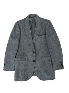 Harris Tweed Men's Blazer  Gray Blue Herringbone Sport Coat Jacket Scotland VTG