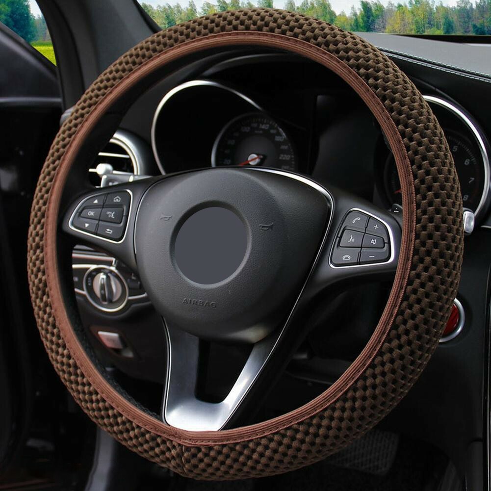 Real Leather DIY Car 38cm Steering Wheel Cover Auto SUV Black Red