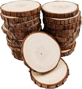 20 PCS Natural Pine Wood Slices 2-2.5 Inch Wood round Circles with Tree Bark - Picture 1 of 6