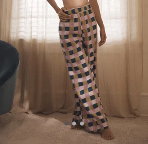 NWT Anthropologie Liv Lee Purple Checkered Flannel Pajama Sleep Pants Bottoms M - Picture 1 of 12