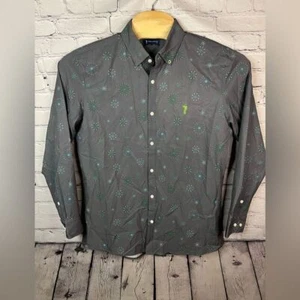 William Murray Men Large Grey All Over Print Performance Button Down Golf Shirt - Picture 1 of 11