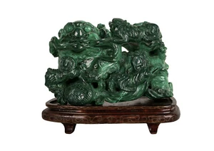 Eine Große Malachit Figurengruppe ( ShiShi / Wächterlöwen ) , China 1. H. 20. Jh - Bild 1 von 10
