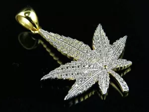 2.10Ct Round Cut Moissanite Marijuana Leaf Pendant 14K Yellow Gold Plated - Picture 1 of 4
