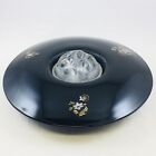 Bagley Black Glass Posy Bowl With Clear Glass Frog Hand Painted England Art Deco