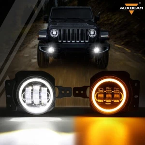 AUXBEAM 4" Inch Bumper LED Fog Lights DRL Turn for 2018-2023 Jeep Wrangler JL - Picture 1 of 12