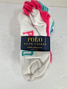 Size 8-9.5 Youth Polo Ralph Lauren Ankle Socks 6 Pairs Multicolor - Picture 1 of 4