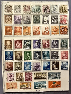 1943-1956 ESPAÑA LOTE DE SELLOS CARGADOS EN PÁGINA ÁLBUM CONMEMORATIVOS, JUEGOS CORTOS Y MÁS Foto 1 de 4