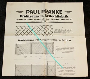 Paul Pranke ,Drahtzaun - u. Geflechtfabrik , altes Werbeblatt - Bild 1 von 4